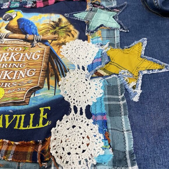 Upcycled Denim Jacket Womens 3X Margaritaville Grunge Patchwork Folk Art Boho - Picture 13 of 15